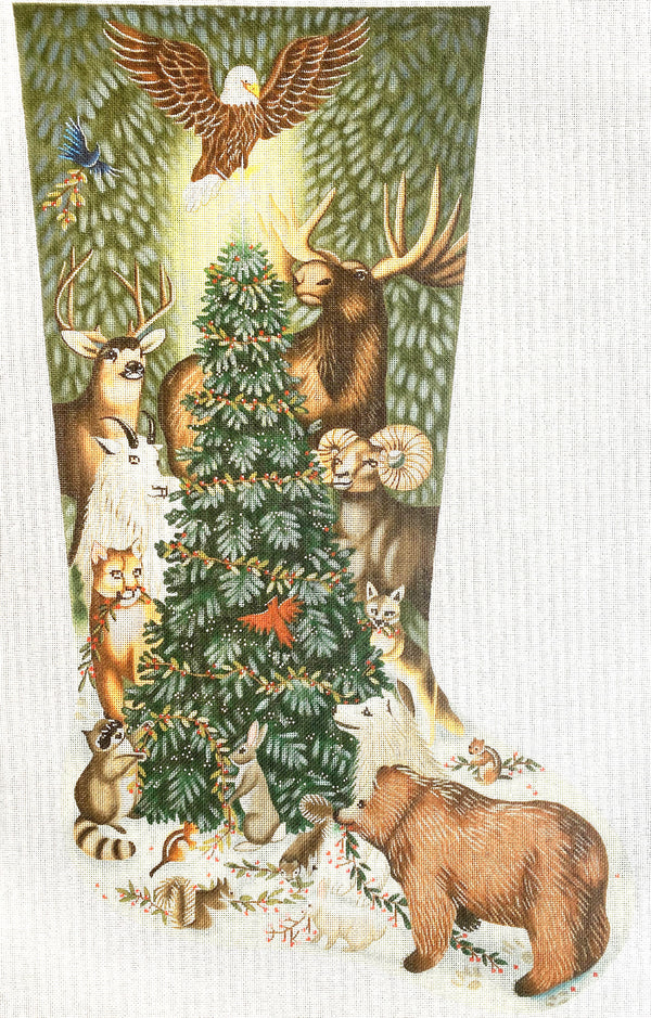 Needlepoint Handpainted Liz Goodrick Dillon Christmas Stocking Woodland Animals 23"