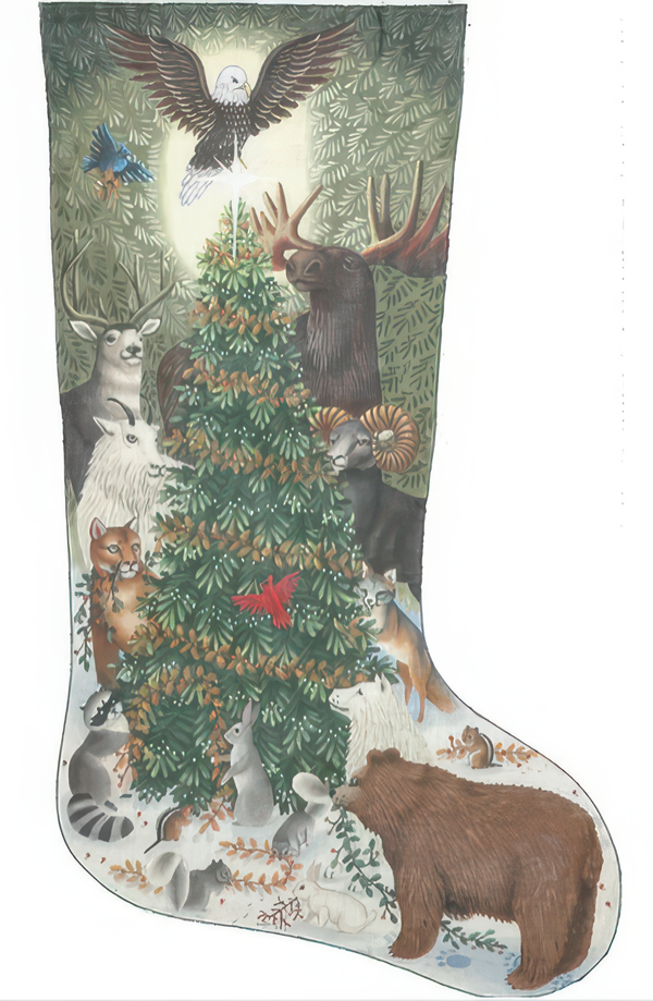 Needlepoint Handpainted Liz Goodrick Dillon Christmas Stocking Woodland Animals 23"