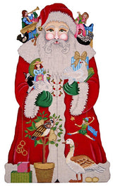Needlepoint Handpainted Amanda Lawford 12 Days of Christmas Santa 15"