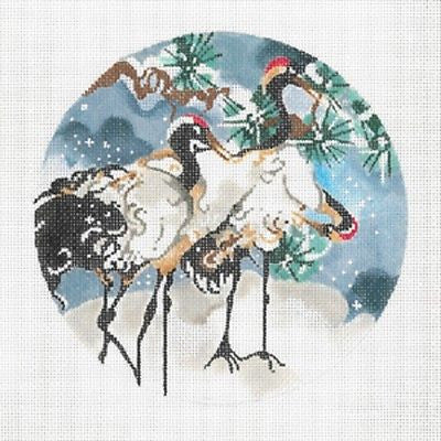 Needlepoint Handpainted Joy Juarez Three Snow Cranes 6"