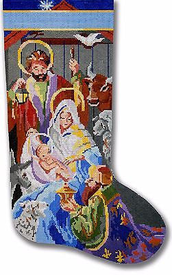 HandPainted Needlepoint Christmas Stocking CBK Nativity 21"