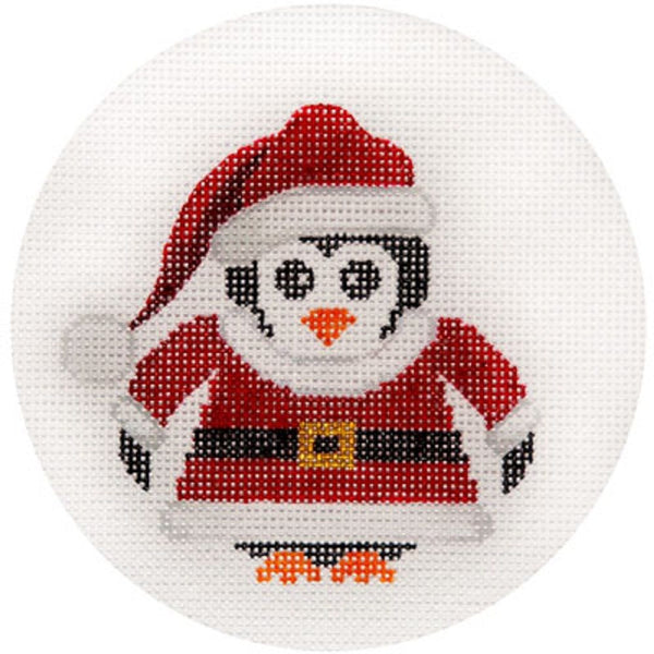 NEEDLEPOINT HandPainted JP Needlepoint CHRISTMAS Santa Penguin Ornament 4.5"