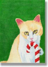 Needlepoint Handpainted CBK Candy Cane Kitty 5X7