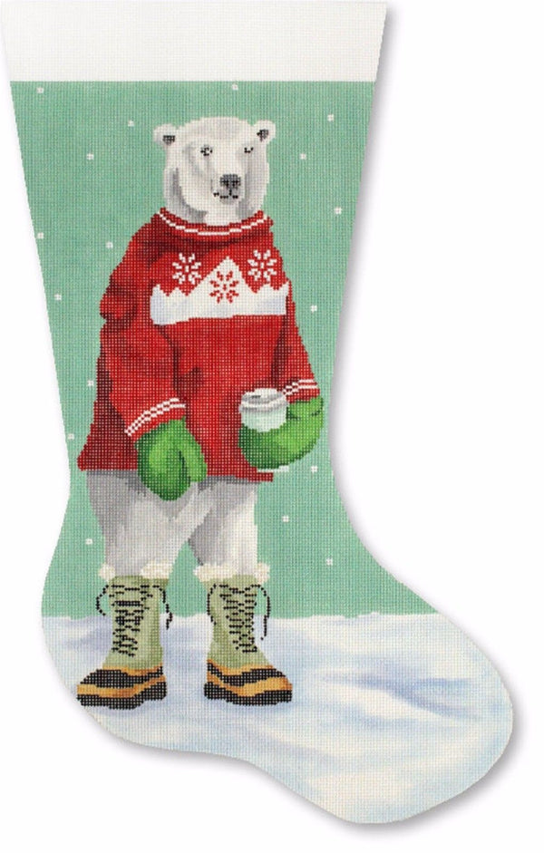 Needlepoint Handpainted Christmas Stocking CBK Polar Bear w Boots 20.5"