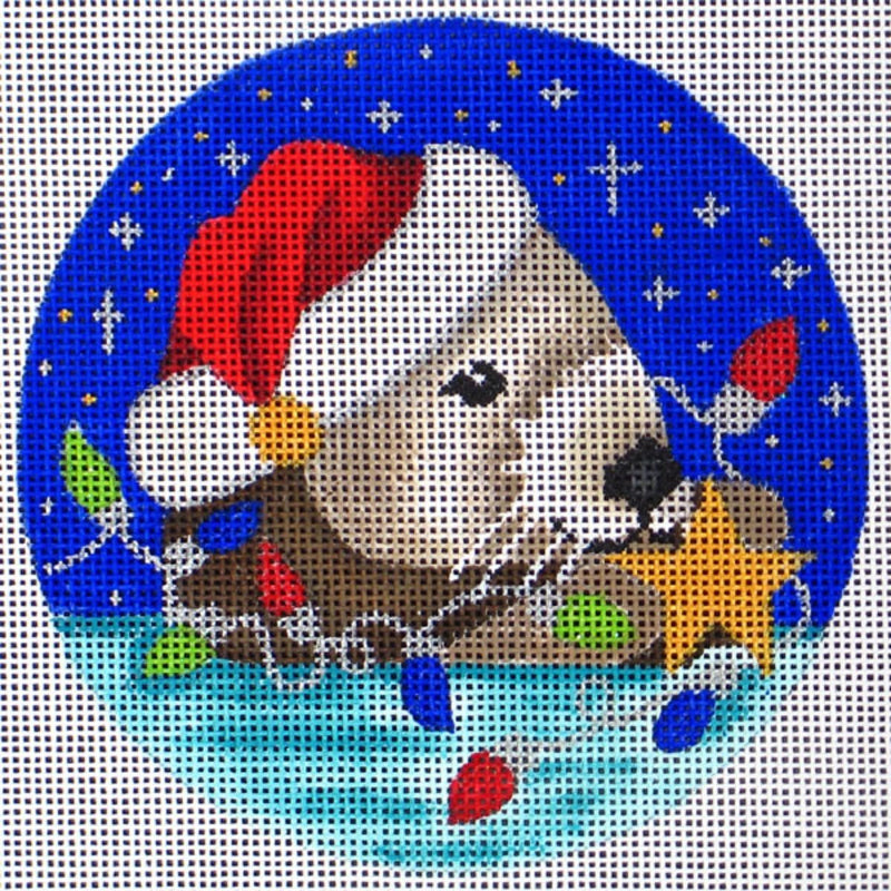 Needlepoint Handpainted Amanda Lawford Christmas Sea Otter 4"