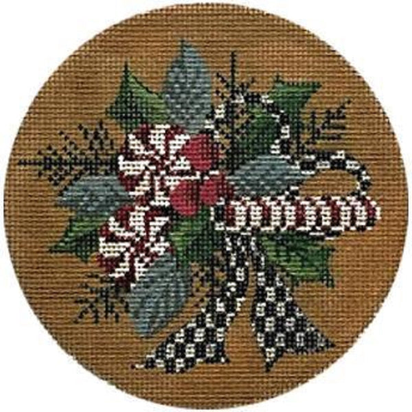 Needlepoint Handpainted Kelly Clark Peppermint Christmas Ornament 4.5"