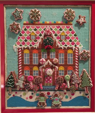 Needlepoint Handpainted Kelly Clark Christmas Advent Gingerbread House