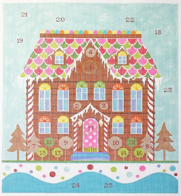 Needlepoint Handpainted Kelly Clark Christmas Advent Gingerbread House