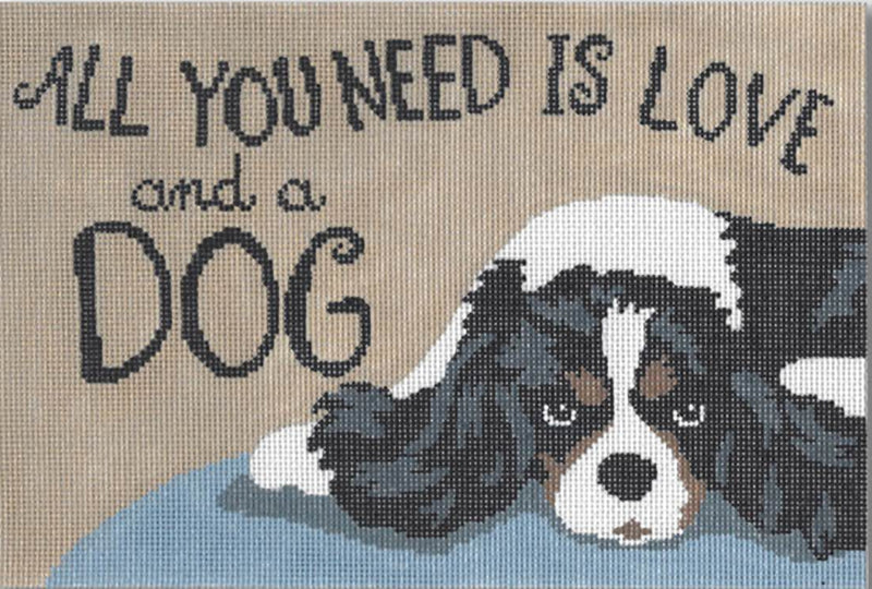 Needlepoint Handpainted CBK All You Need is Love and Dog 9x6
