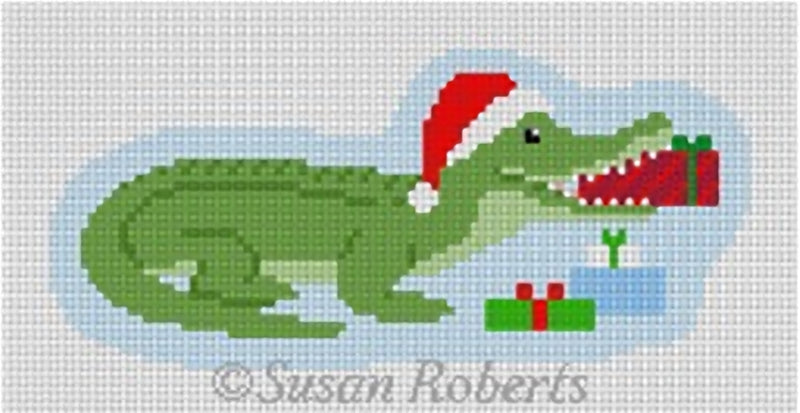 Needlepoint Handpainted Christmas Susan Roberts Alligator 5x2