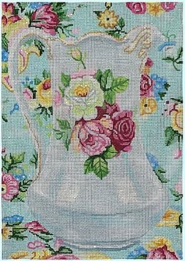 Needlepoint Handpainted Brenda Stofft Antique Pitcher w/ Roses 10x14