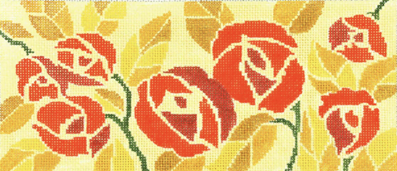 Needlepoint Handpainted Lee BR Canvas Art Deco Roses 8x4
