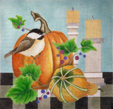 Needlepoint Handpainted Amanda Lawford Autumn Chickadee 8x8