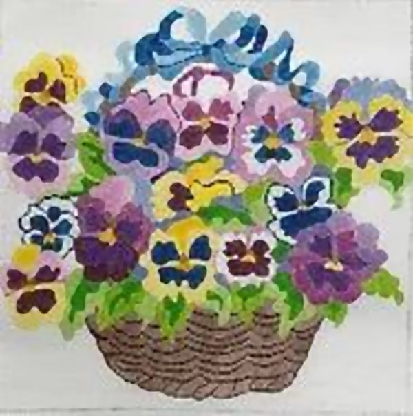 Needlepoint Handpainted Jean Smith Basket of Pansies 14x14