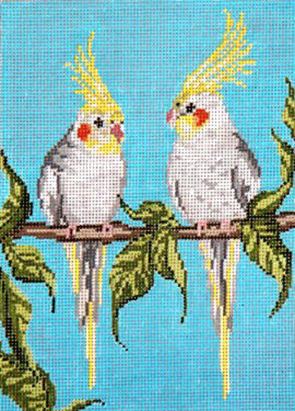 Needlepoint Handpainted Needle Crossings Cockateils Bird Boys 5x7