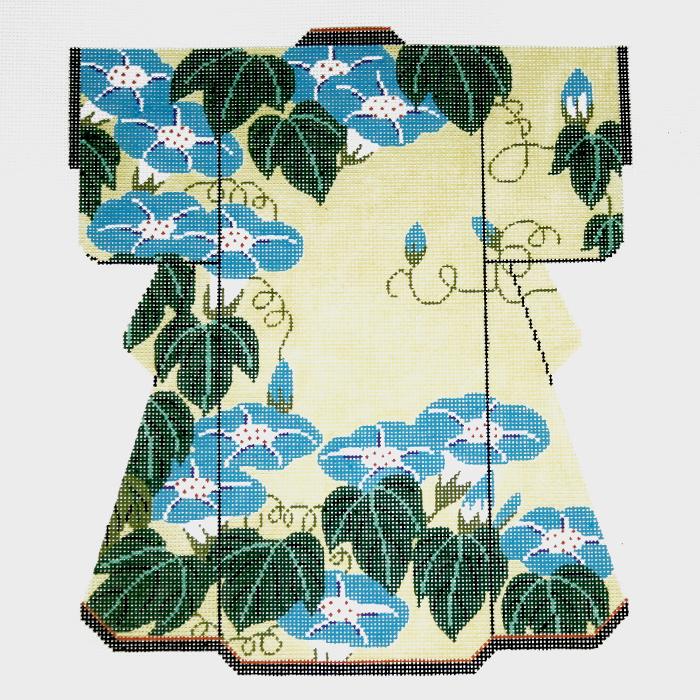 Needlepoint Handpainted Lee Kimono Blue Flower 8x10