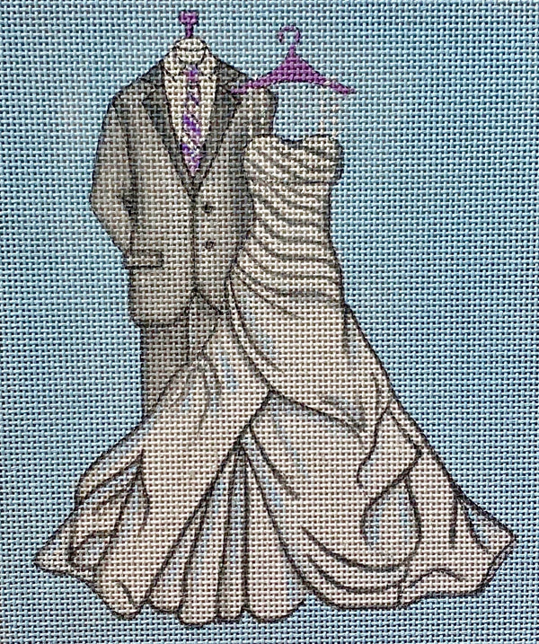 Needlepoint Handpainted Alice Peterson Bride and Groom Outfits 8x7