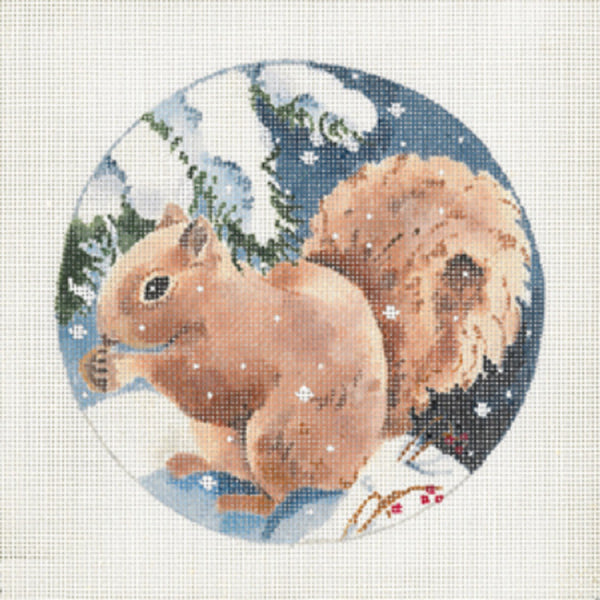 Needlepoint Handpainted Joy Juarez Christmas Squirrel Brown 5.75"