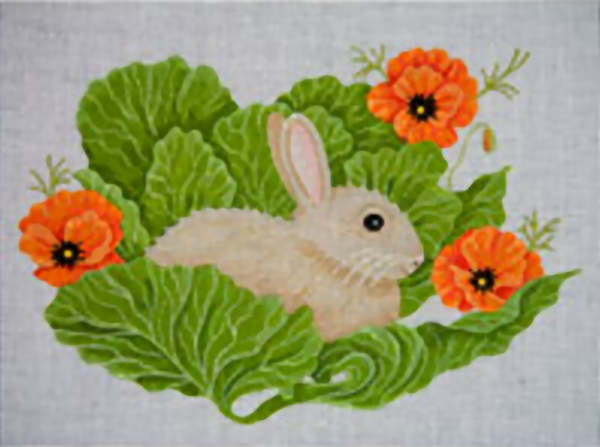 Needlepoint HandPainted JP Needlepoint Bunny in Cabbage 13x10