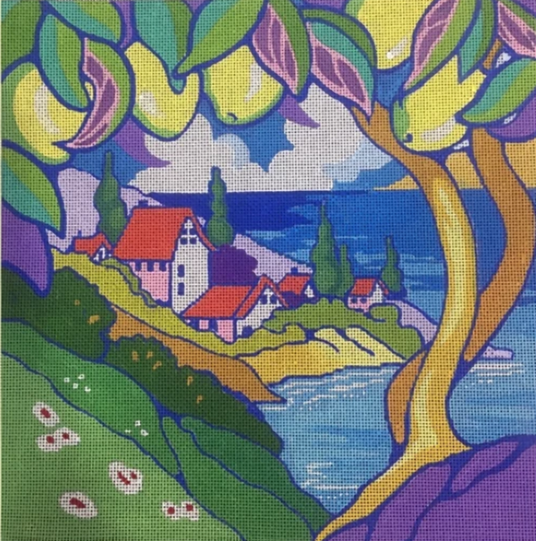 Needlepoint Handpainted Brenda Stofft By the Sea 10x10