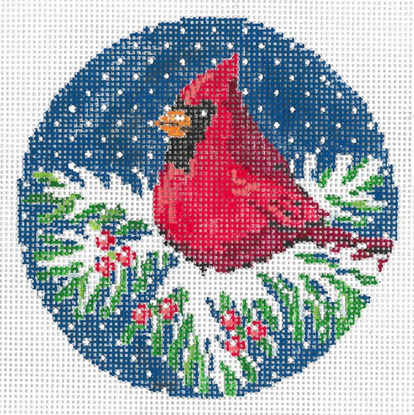 Needlepoint Handpainted Christmas Sandra Gilmore Cardinal 4"