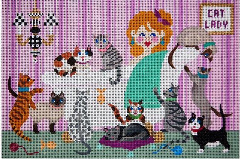 Needlepoint Handpainted JP Needlepoint Cat Lady 8x12