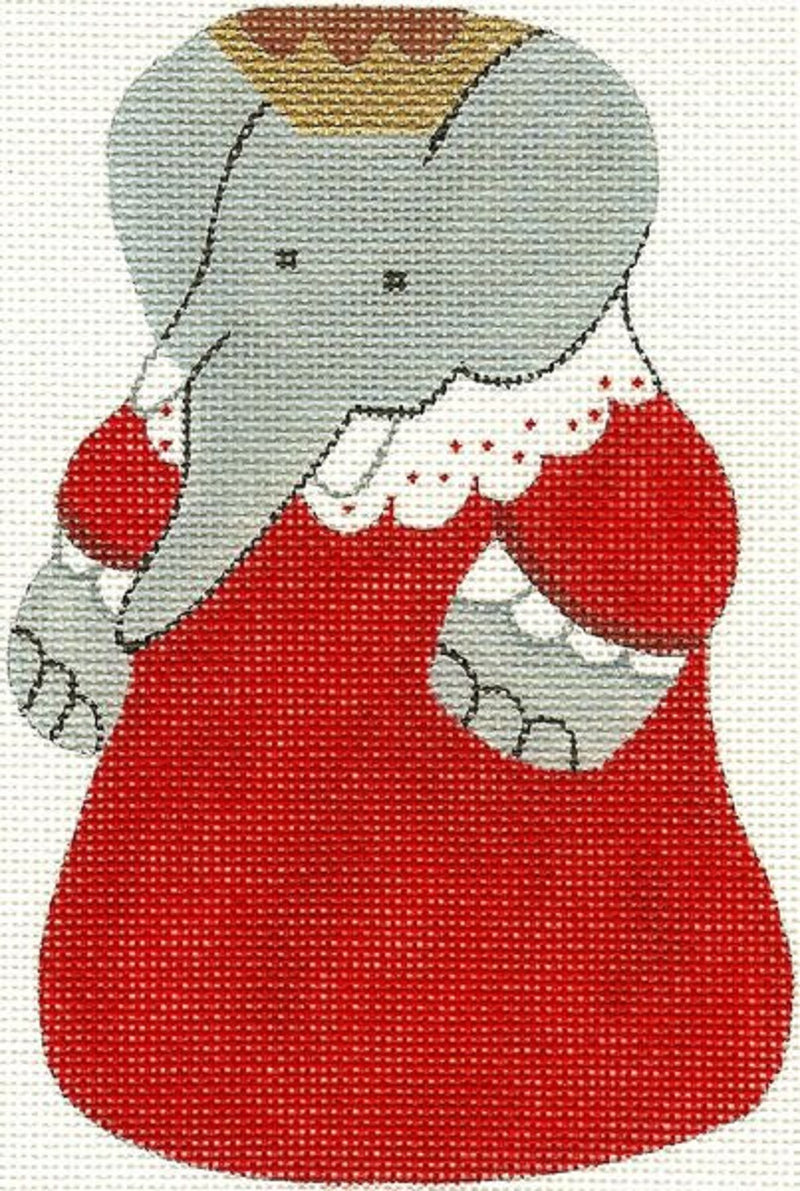 Needlepoint Handpainted Christmas Babar Celeste Ornament Silver Needle 4x6