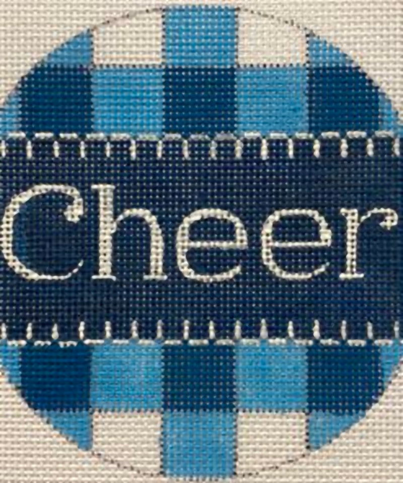 Needlepoint Handpainted Christmas Alice Peterson Cheer Blue Gingham 4"