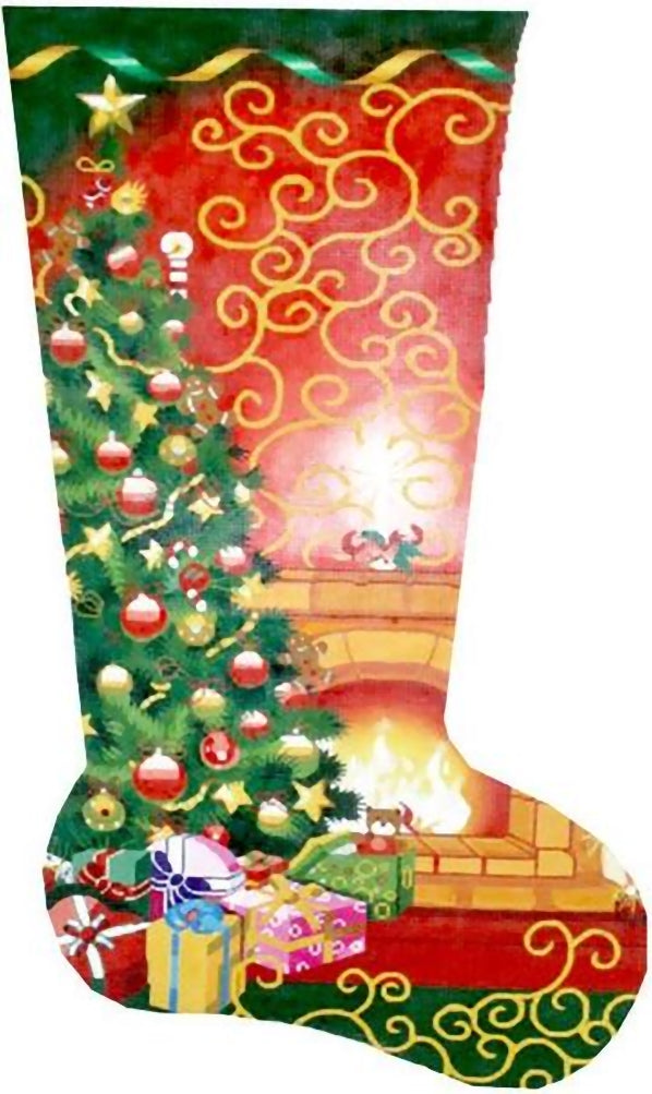 Needlepoint Handpainted Lee Christmas Room Stocking 23"