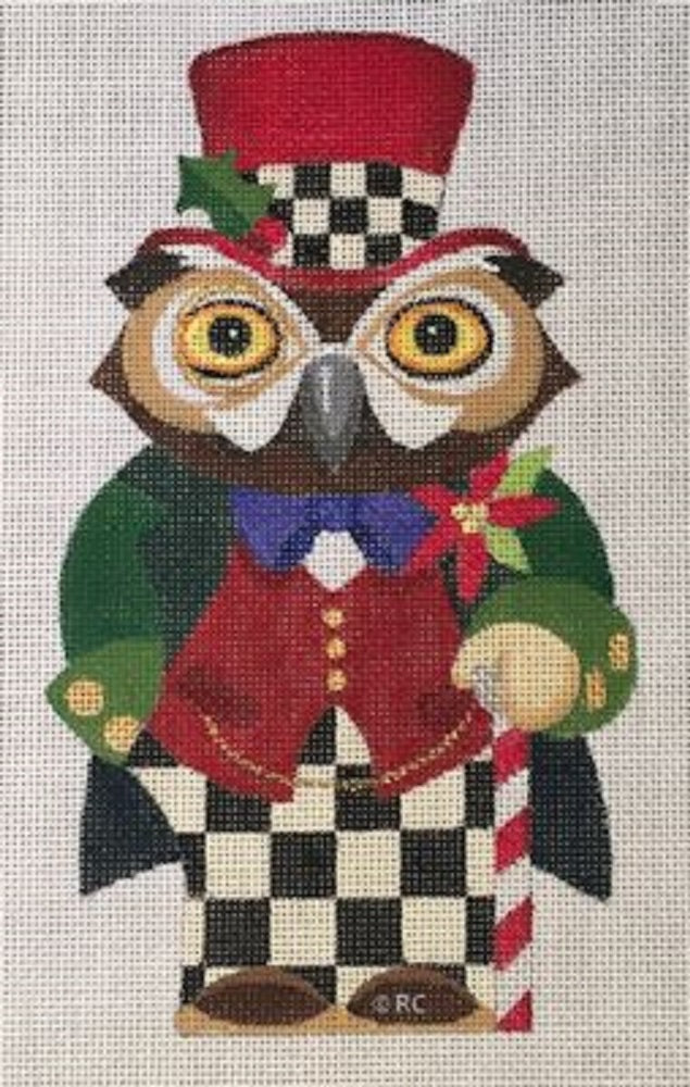 Needlepoint Handpainted Raymond Crawford Christmas Owl 7.5"