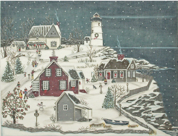 Needlepoint Handpainted Julie Mar Christmas at the Lightkeepers 14x11