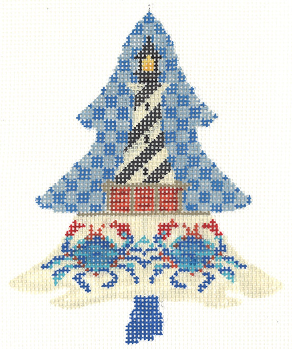 Needlepoint Handpainted Kelly Clark Tree Lighthouse w/ Stitch Guide