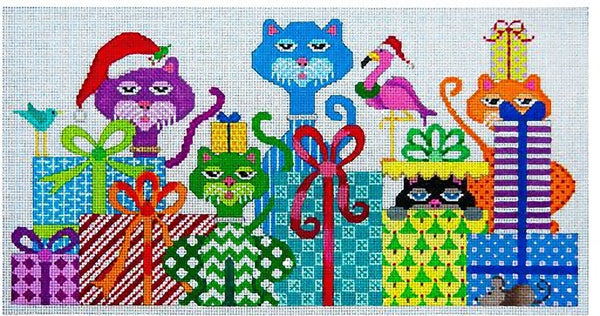 Needlepoint Handpainted Crazy Cat Christmas JP Needlepoint 6x12