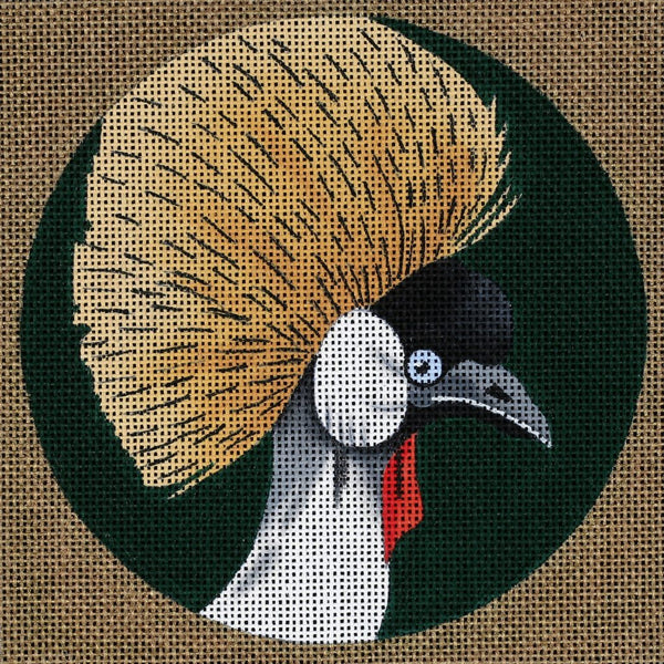 Needlepoint Handpainted Dede Coaster Bird Crowned Crane Africa 5.5"