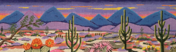 Needlepoint Handpainted Purple Palm Desert Sunset 5x16