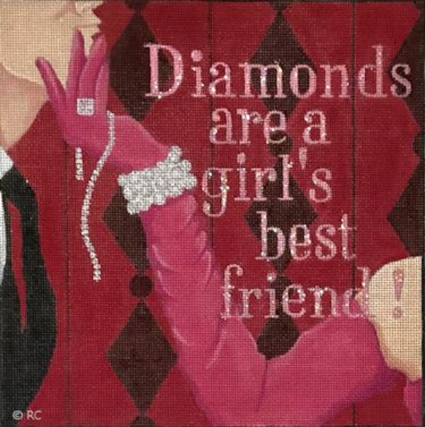 Needlepoint Handpainted Raymond Crawford Diamonds Are Girls Best Friend 9x9