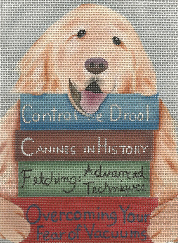 Needlepoint Handpainted CBK Dog with Books 6x8