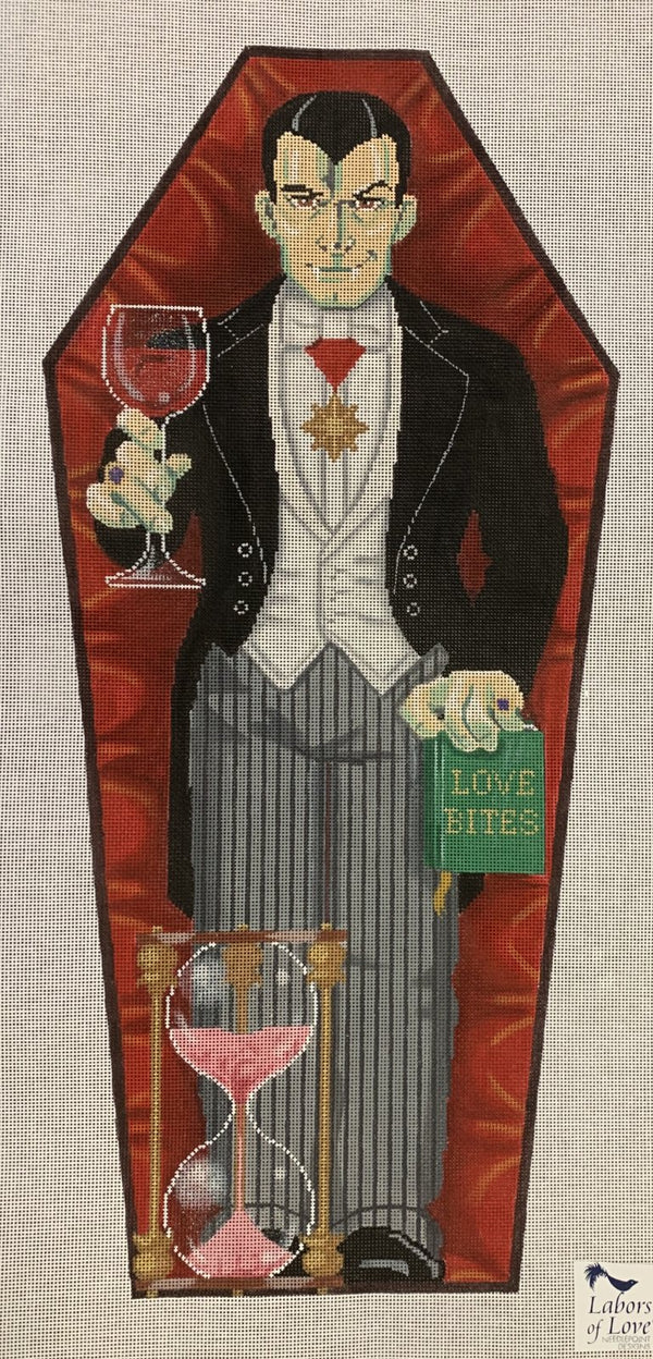 Needlepoint Handpainted Labors of Love Dracula in Coffin 15x7