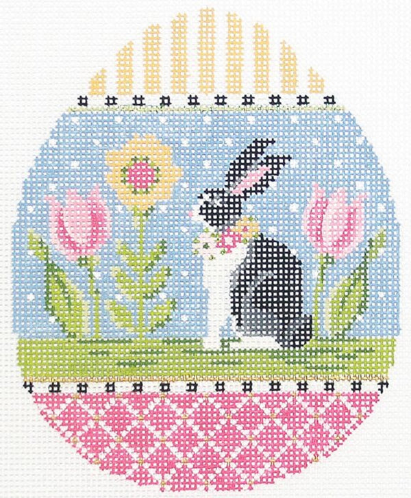 Needlepoint Handpainted Kelly Clark Easter Rabbit Egg 4x5
