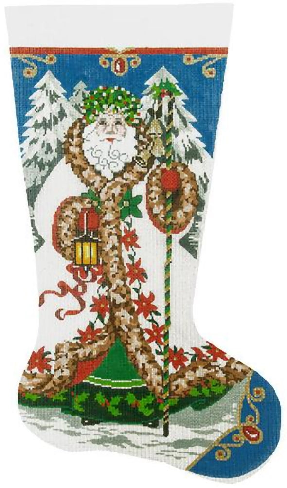Needlepoint Handpainted Lee Christmas Stocking Elegant Santa 23"