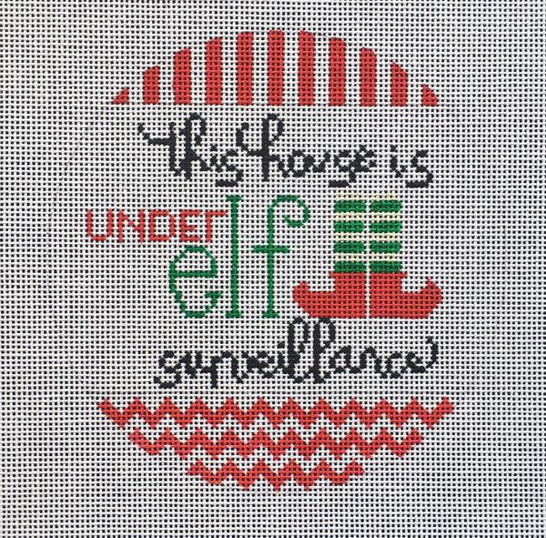 Needlepoint Handpainted Christmas Suzie Vallerie Elf Surveillance 5"