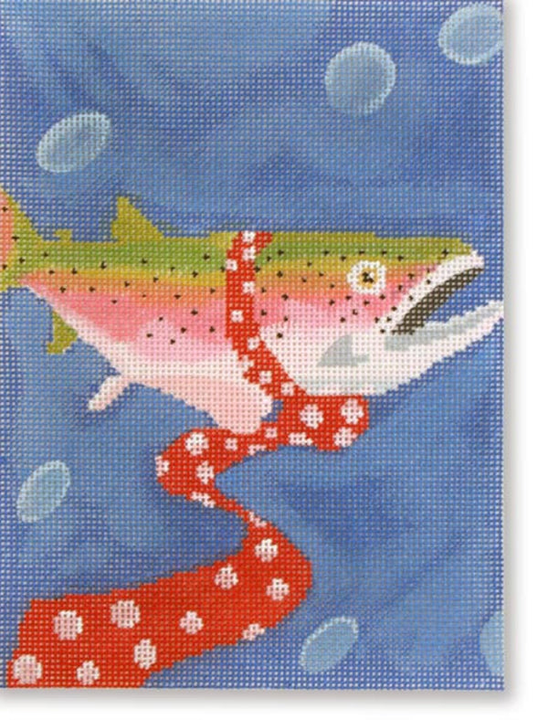 Needlepoint Handpainted CBK Fish Wearing Tie 5x7