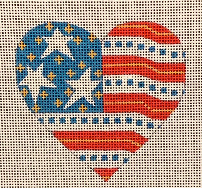 Needlepoint Handpainted CHRISTMAS Danji Flag Heart 3x3