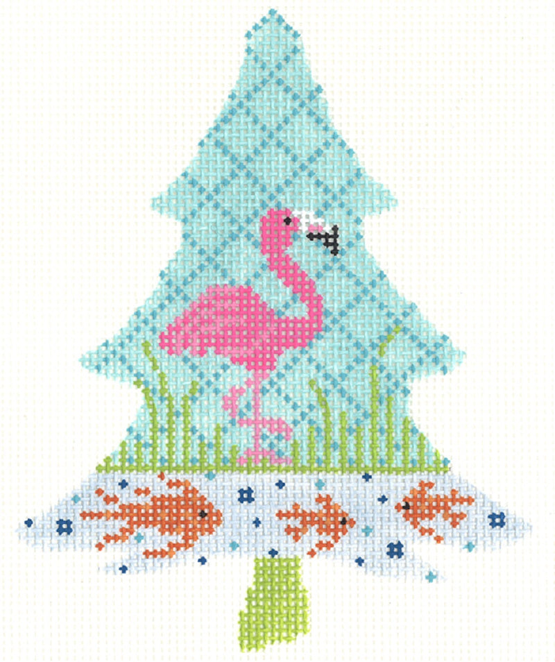 Needlepoint Handpainted Kelly Clark Tropics Flamingo Tree Kit