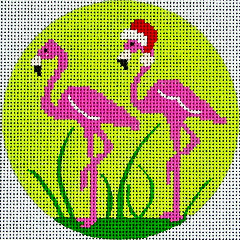 Needlepoint Handpainted Christmas Amanda Lawford Flamingos 4"