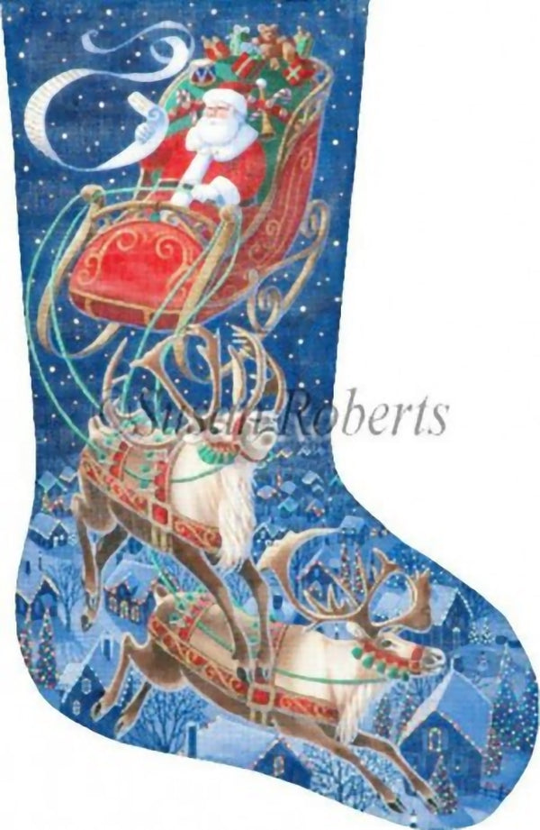 Needlepoint Handpainted LIZ Goodrick Dillon Christmas Stocking Flying Stars 21"