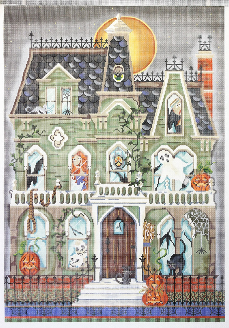 Needlepoint Handpainted Kelly Clark Haunted House 13x19