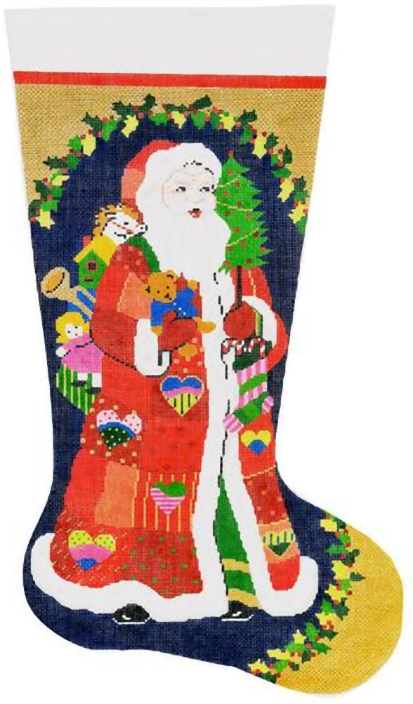 Needlepoint HandPainted Lee Christmas Stocking Heart Santa