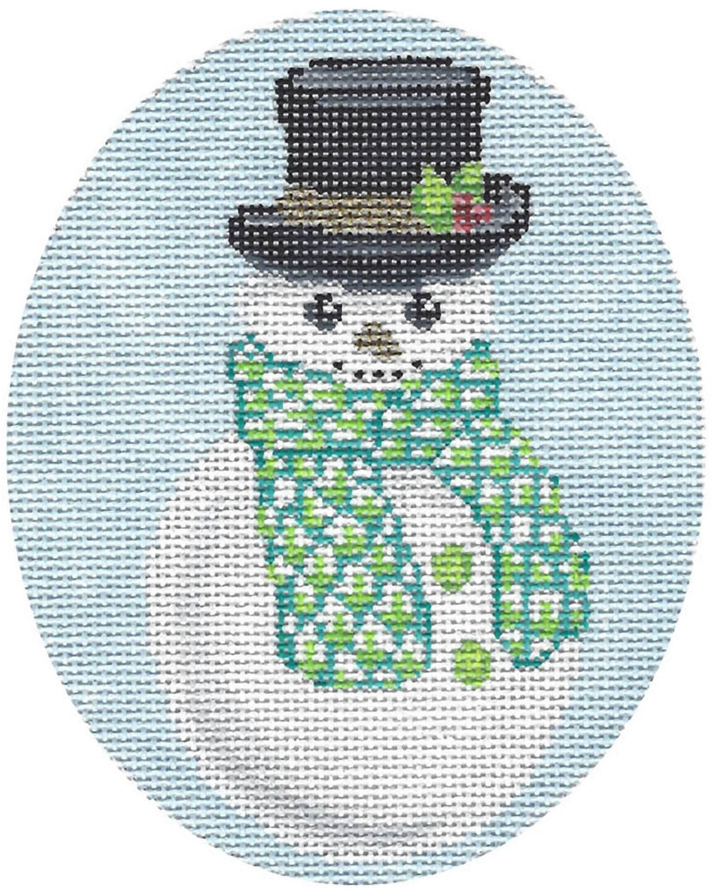 Needlepoint Handpainted Christmas CBK Herend Snowman 4x5