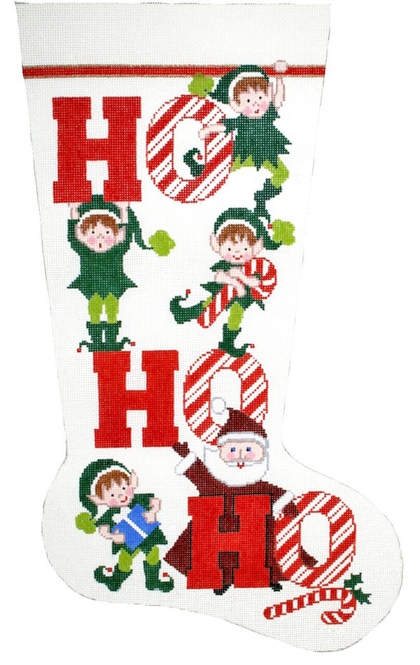 Needlepoint Handpainted Lee Christmas Stocking Ho Ho Ho 23"